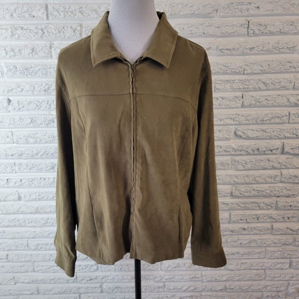 Norton McNaughton Womens Jacket 16 Green Velour Full Zip Lined Pockets SWE148E